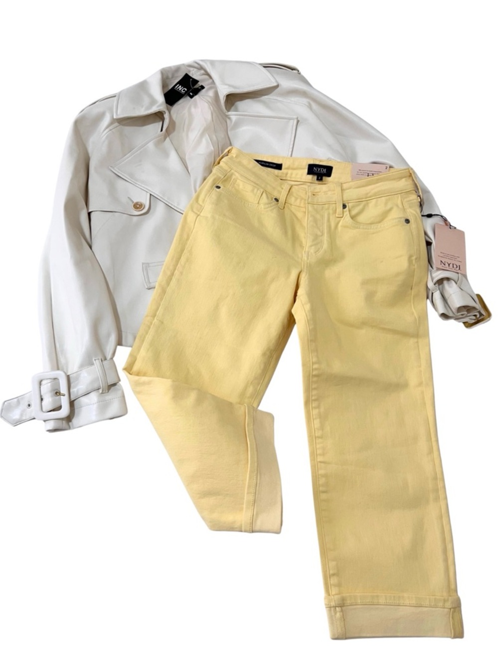 NYDJ Yellow Cropped Jeans Women’s Size 2 Lift Tuck Technology Spring Denim NWT - Picture 2 of 11